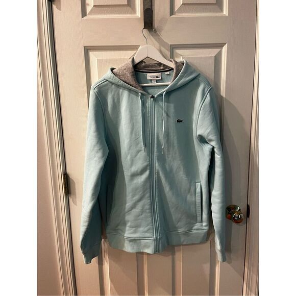 Lacoste Sport Fleece Light Blue Zip Up Hoodie sz 5 or L NWOT - Picture 1 of 15